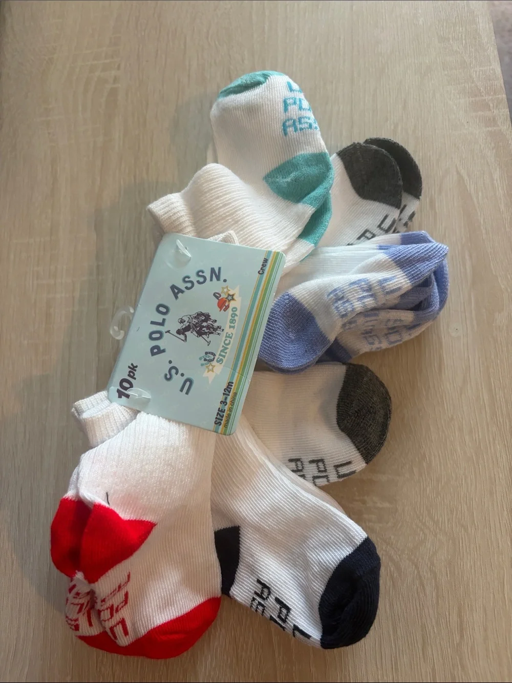 U.S. Polo Assn. Kids Crew Socks - White with Red & Teal Accents